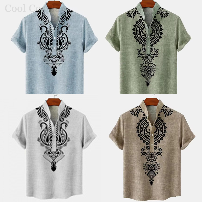 Ethnic Fashion Men - Мужская ретро-рубашка Хенли с 3D-принтом в