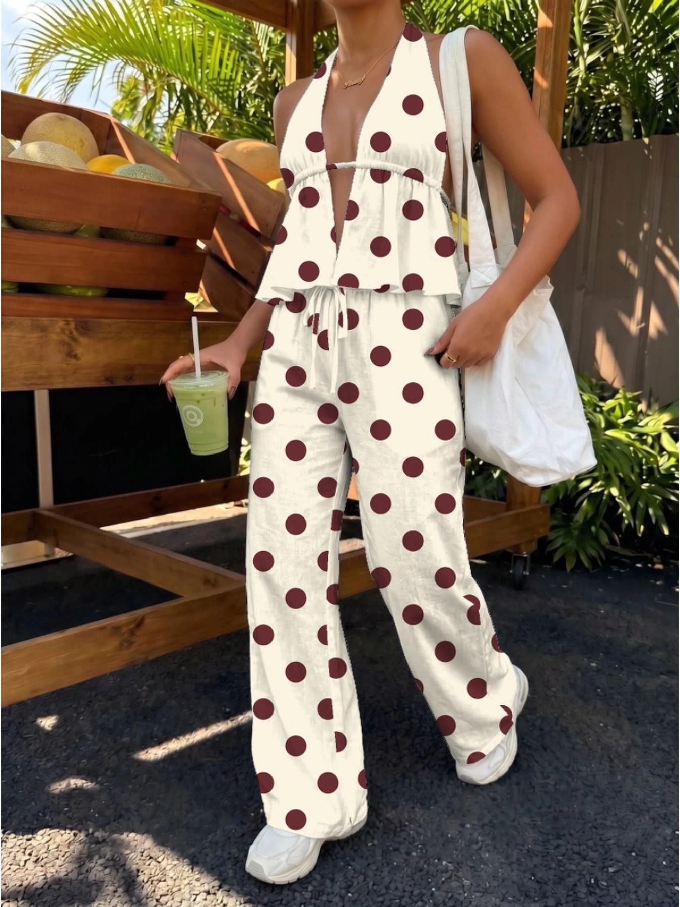 Ethnic Fashion Collection - Винтажный комплект: топ-халтер в крупный горошек