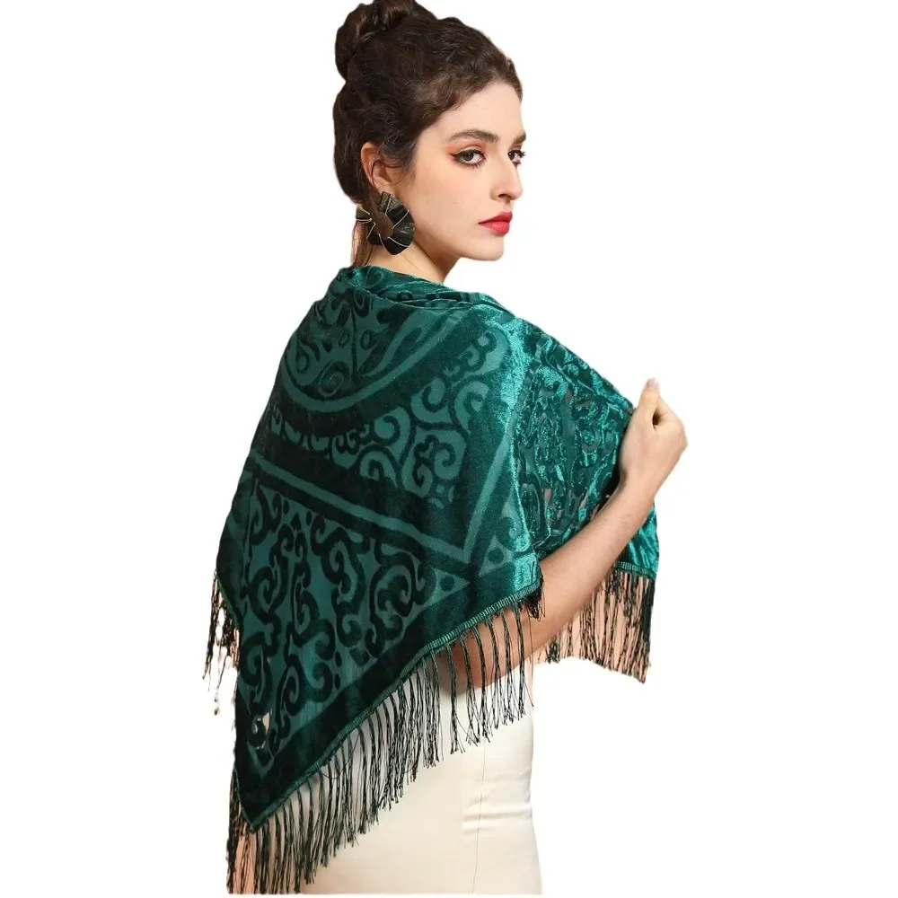 Ethnic Fashion Collection - AW25 Бархатная жаккардовая шаль с отделкой